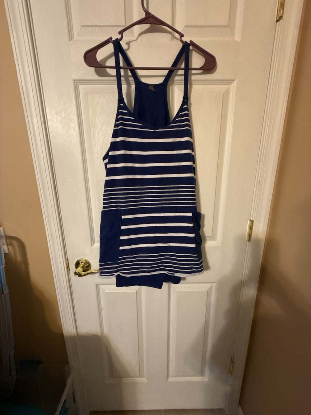Free People Striped Mini Dress with Built-In Shorts and Pockets Blue White